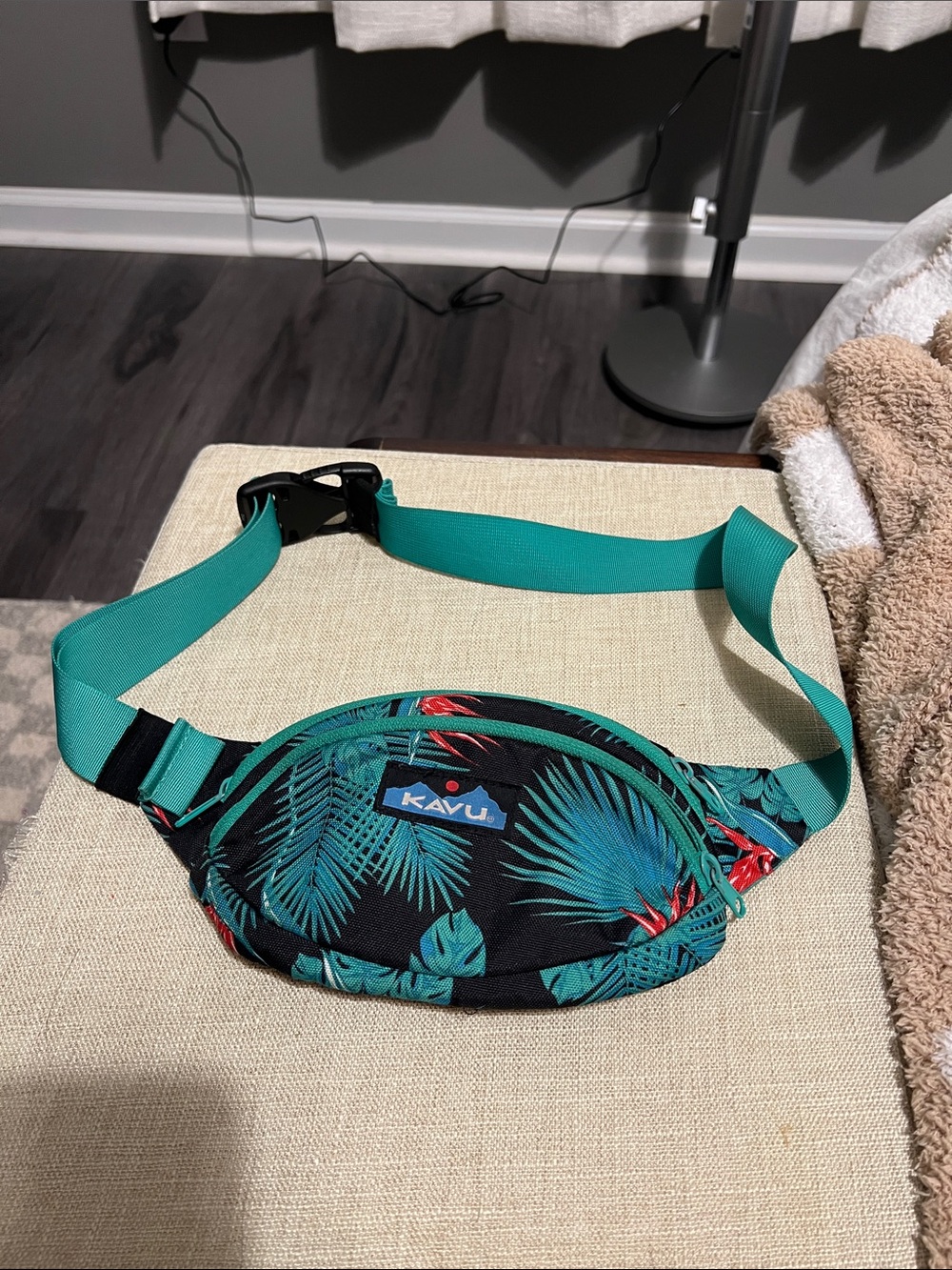 Kavu Teal Strap Tropical Palm Print Waist Pack